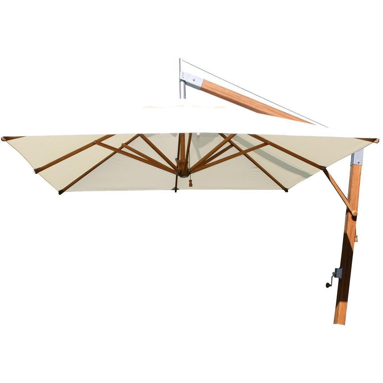 Bambrella 11 Ft. Square Bamboo Levante Side Wind Umbrella Set w/ 484 Lb. Base System in Ice White