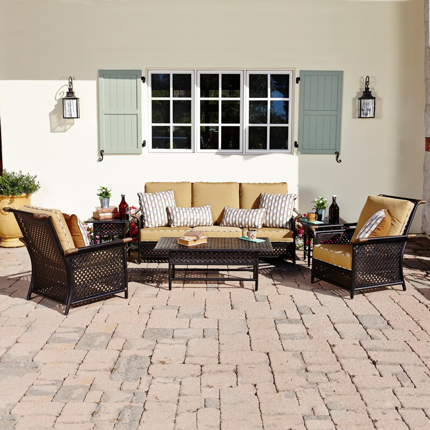 Catalina 6 Piece Aluminum Patio Deep Seating Conversation Set W/ Sofa & 2 Club Chairs By Coyote Outdoor Living