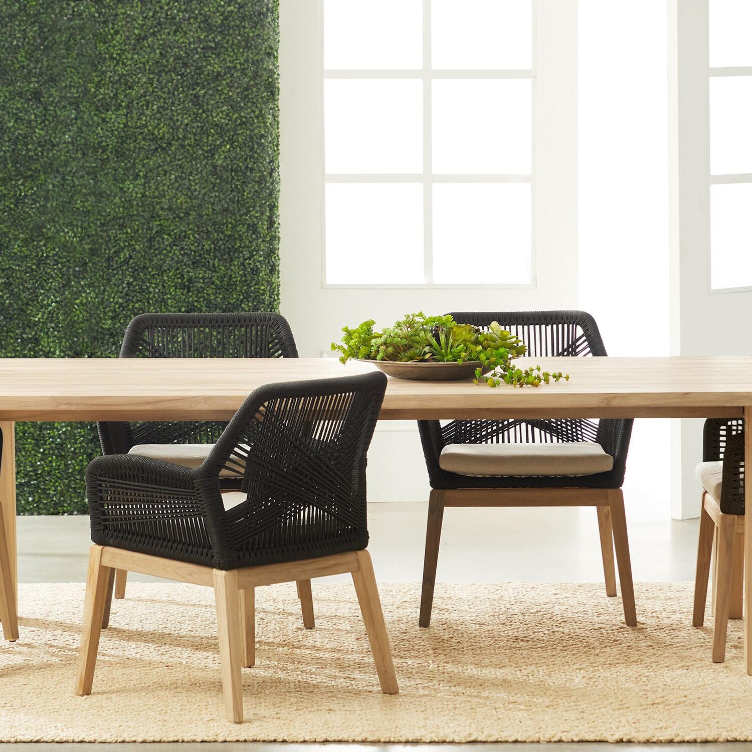 Lakeview Peninsula Way 2 Pc Woven Rope Dining Arm Chair in Black - With Dining Table thumbnail