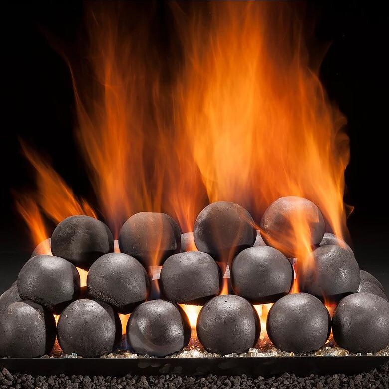 Hargrove 18-Inch Colonial Cannon Balls Set With Vented Natural Gas Full Pan Burner - Electronic Variable Flame Remote