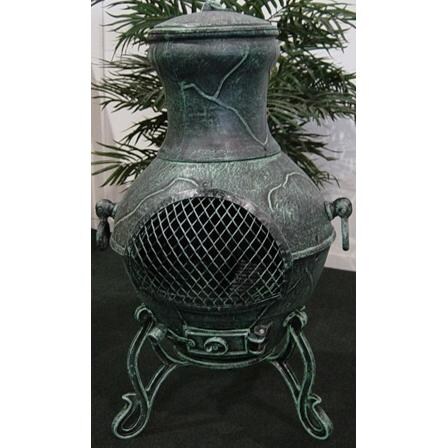 The Blue Rooster Etruscan Style Cast Aluminum Chiminea - Antique Green
