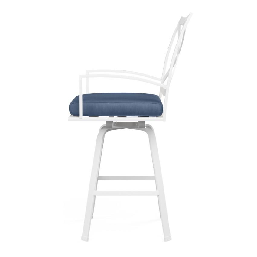 Bristol Aluminum Swivel Counter Stool w/ Self Welt in White/Spectrum Indigo by Sunset West - Side View - White Background thumbnail