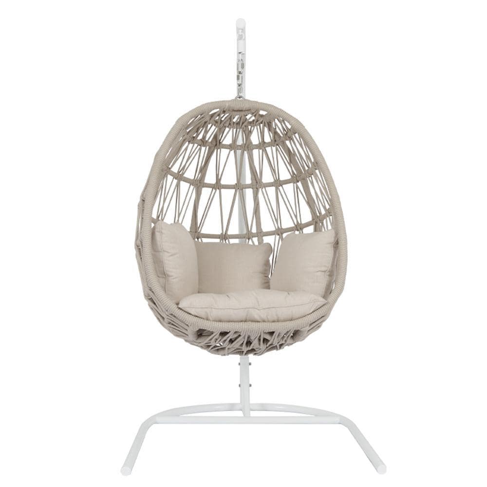 Sunset West - 4301-HC-8353 - Dana Olefin Rope Hanging Patio Club Chair On Stand W/ Sunbrella Linen Canvas Cushions - Front View thumbnail