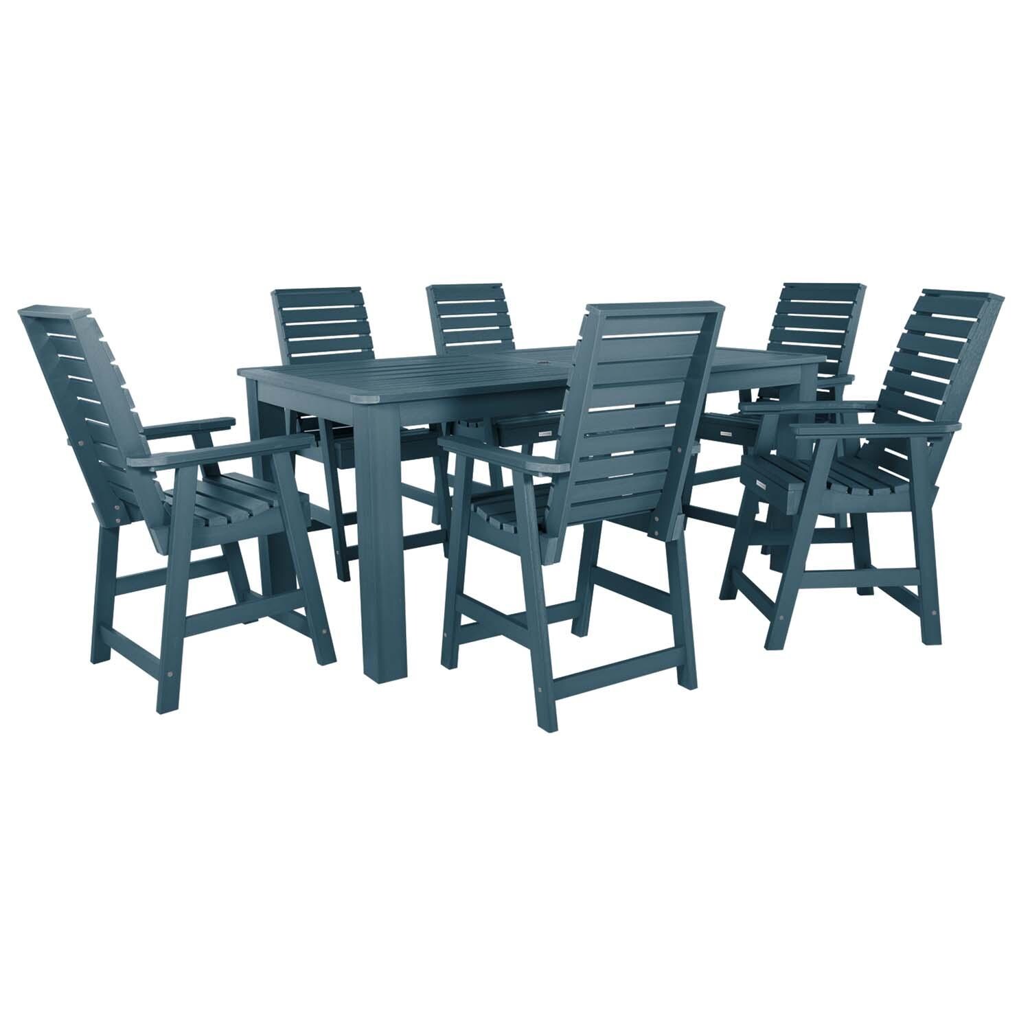 Elm Pointe 7 Pc Recycled Plastic Counter Height Dining Set In Nantucket Blue by Lakeview - White Background thumbnail