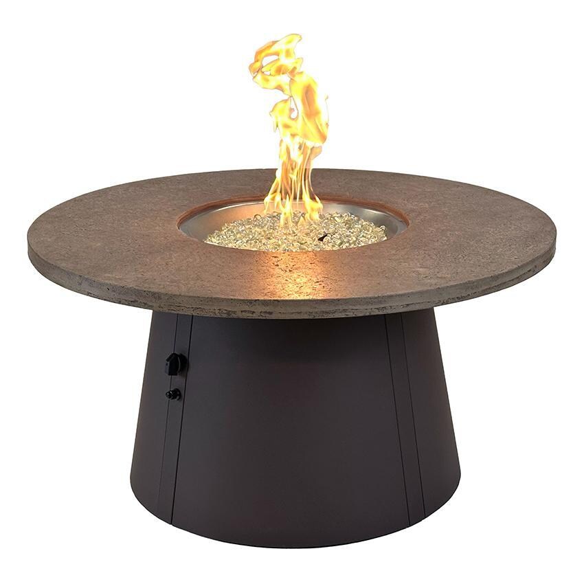 Cirvalo 48 Inch Round Natural Gas Fire Pit in Fossil Brown/Brown by The Outdoor GreatRoom Company - Flame - White Background thumbnail