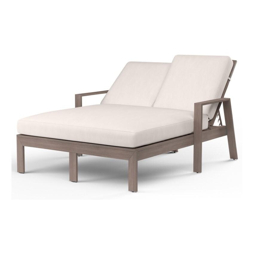 Laguna Aluminum Double Chaise Lounge w/ No Welt in Driftwood/Canvas Natural by Sunset West - White Background thumbnail