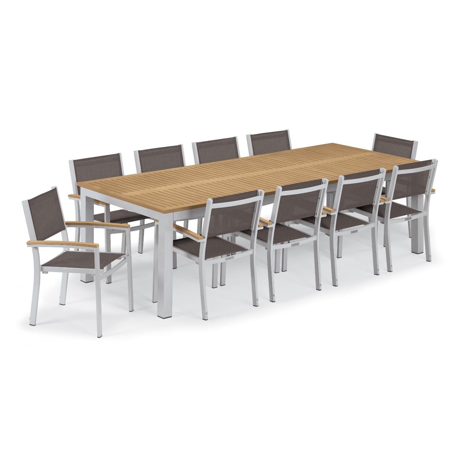 Travira 11 Piece Aluminum Patio Dining Set W/ 103 X 42 Inch Table and Tekwood Natural Tabletop By Oxford Garden - Cocoa Sling thumbnail