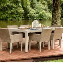 Lafitte 7 Piece Wicker Patio Dining Set W/ 87 X 39 Inch Rectangular Table & Sunbrella Canvas Taupe Cushions By Lakeview Outdoor Designs image