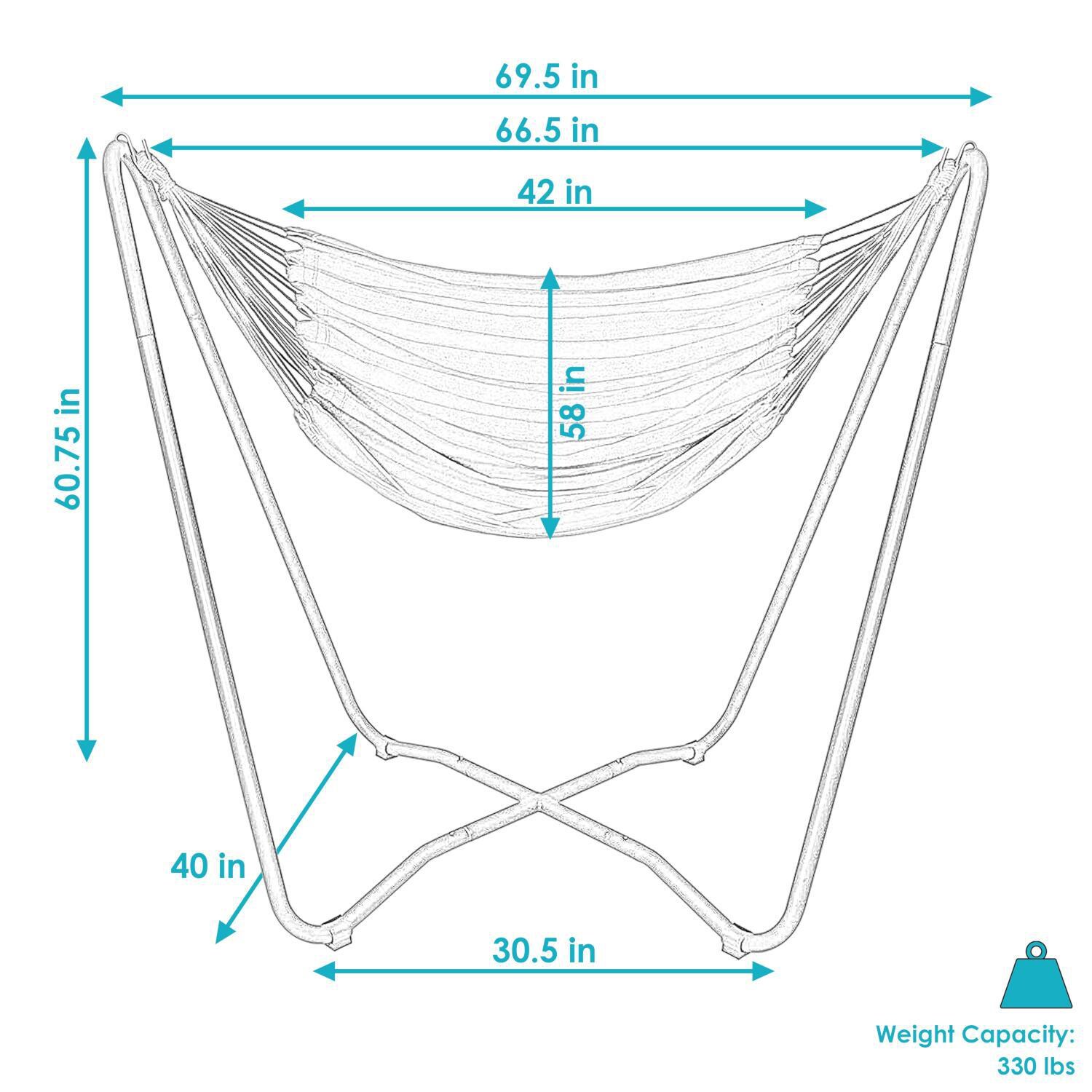 Ultimate Patio Hanging Hammock Chair Swing w/ 2-Point Space-Saving Stand - Ocean Breeze - Dimensions thumbnail