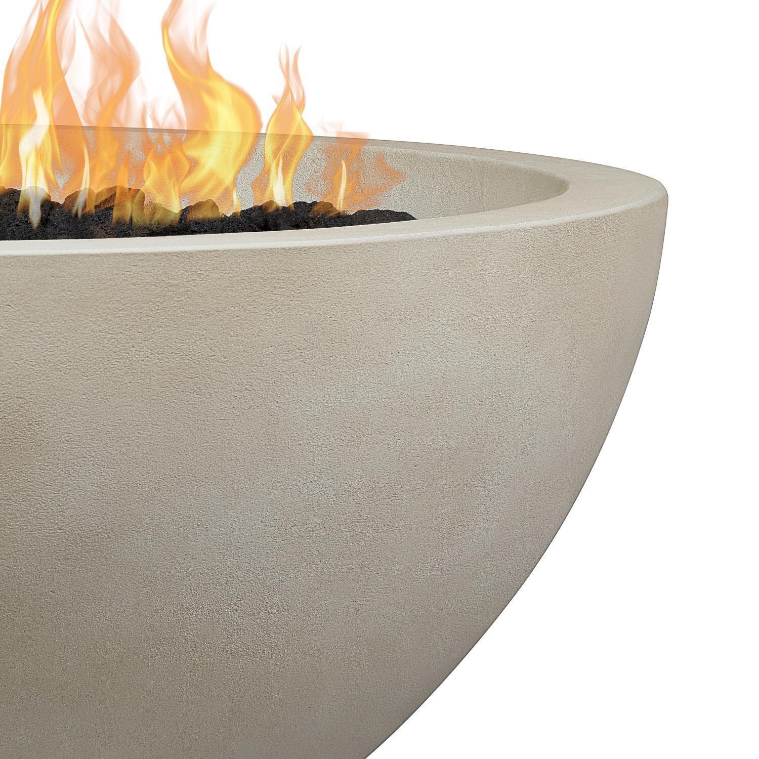 Dustyview 42 Inch Round Glass Fiber Reinforced Concrete Propane Fire Bowl in Fog by BBQGuys Signature - Concrete Material - Close Up - White Background thumbnail