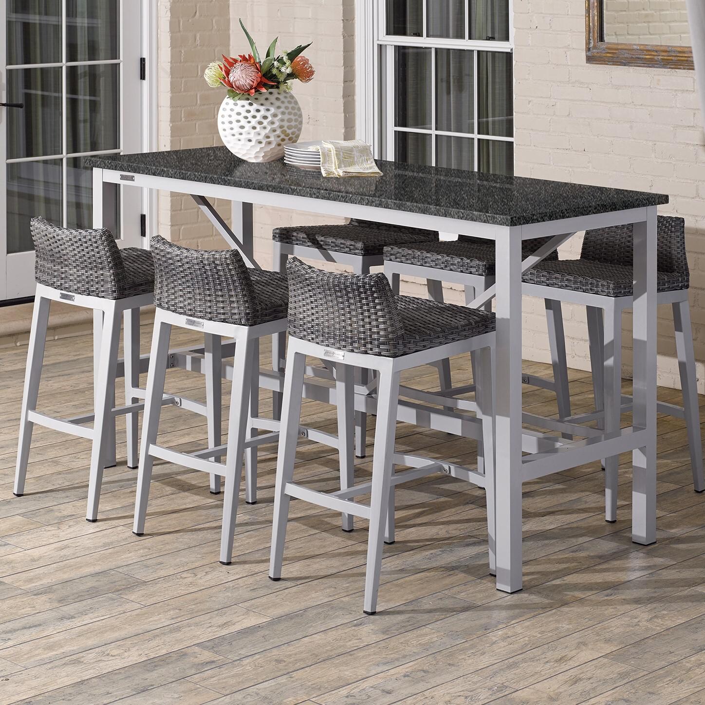 Travira 7 Piece Wicker Patio Bar Set W/ 72 X 30 Inch Retangular Lite-Core Charcoal Table By Oxford Garden image