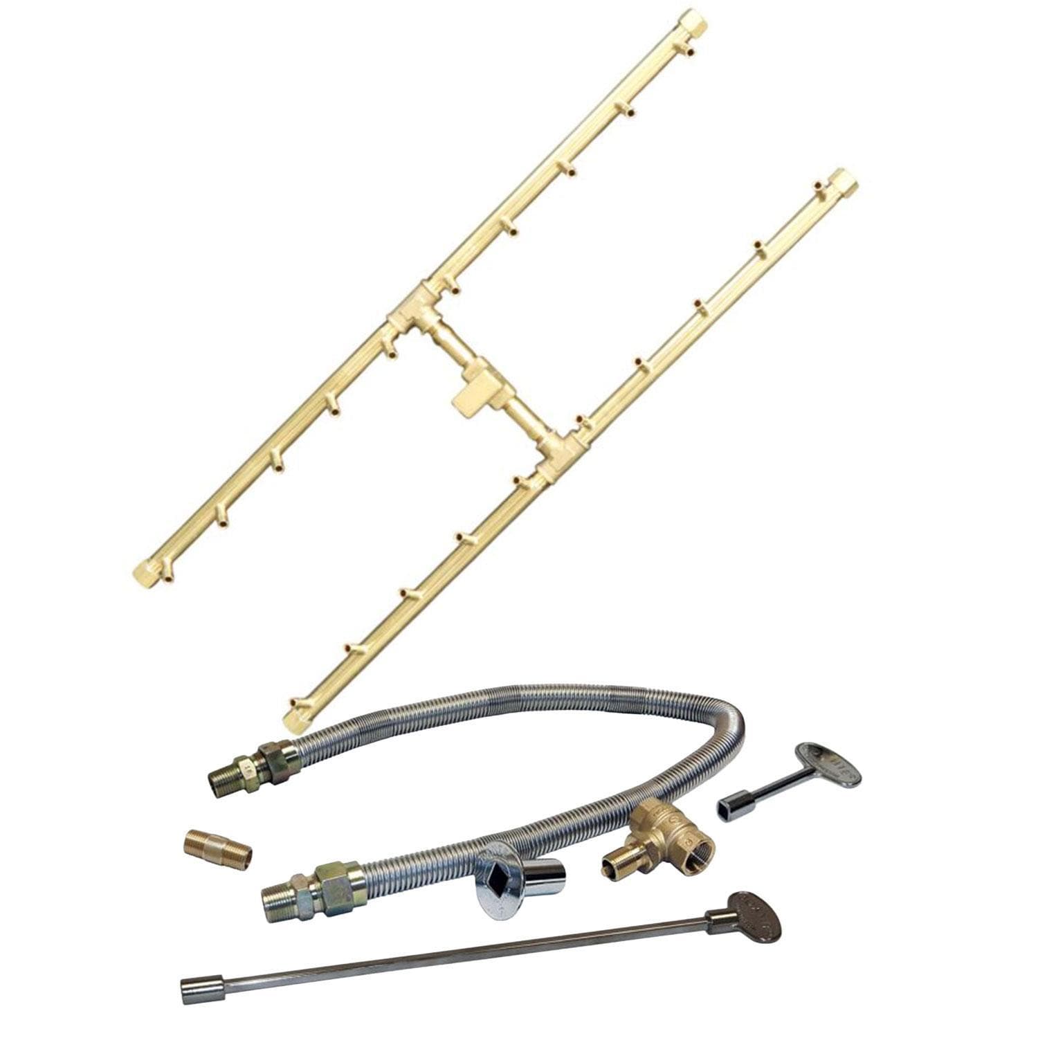 Warming Trends 30 X 8 3/4 H-Style Brass Natural Gas/Propane Burner w/ 40 X 17-in Plate & Flex Line Kit