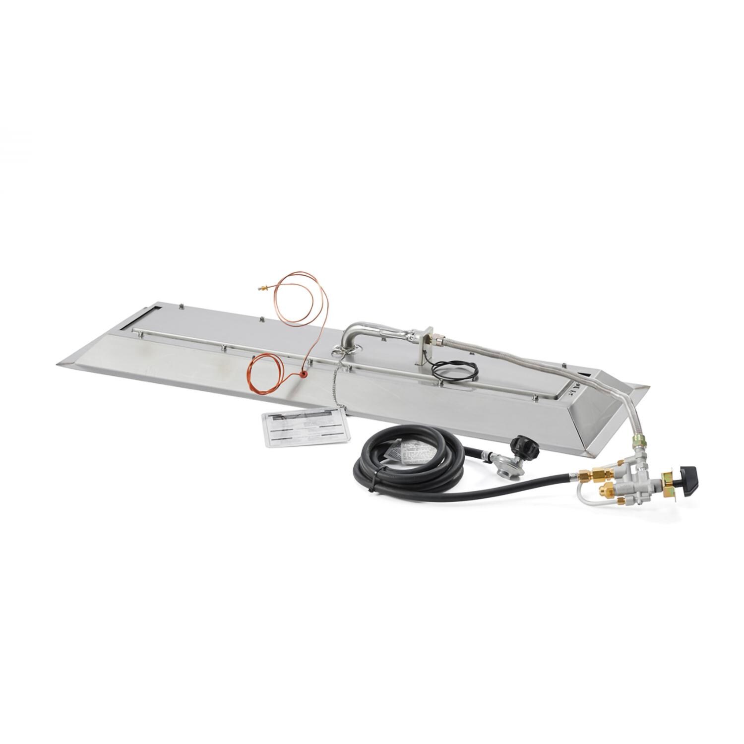 The Outdoor GreatRoom Company CFP1242DSILP Crystal Fire Plus 42 Inch Drop-In Linear 80,000 BTU Propane Fire Pit Burner Kit w/ Direct Spark Ignition - Stainless Steel - Bottom - White Background thumbnail