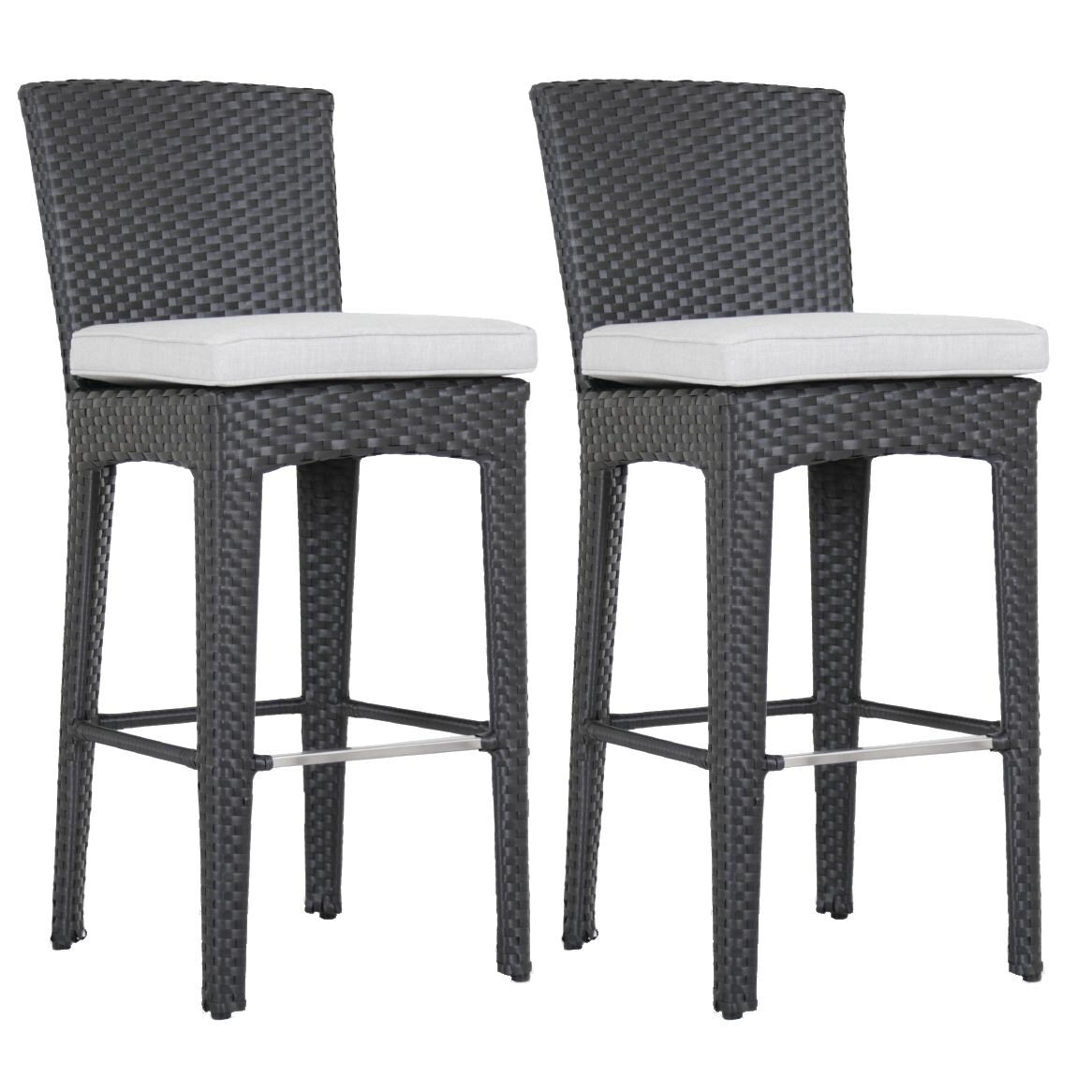 Solana 2 Piece Wicker Patio Counter Height Bar Stool Set W/ Sunbrella Cast Silver Cushions By Sunset West thumbnail
