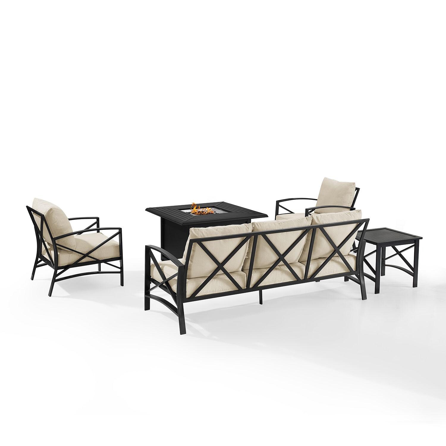 Ultimate Patio UP-82269BZ-OL 5Pc Outdoor Sofa Set W/ Fire Table in Oatmeal - Rear - White Background thumbnail