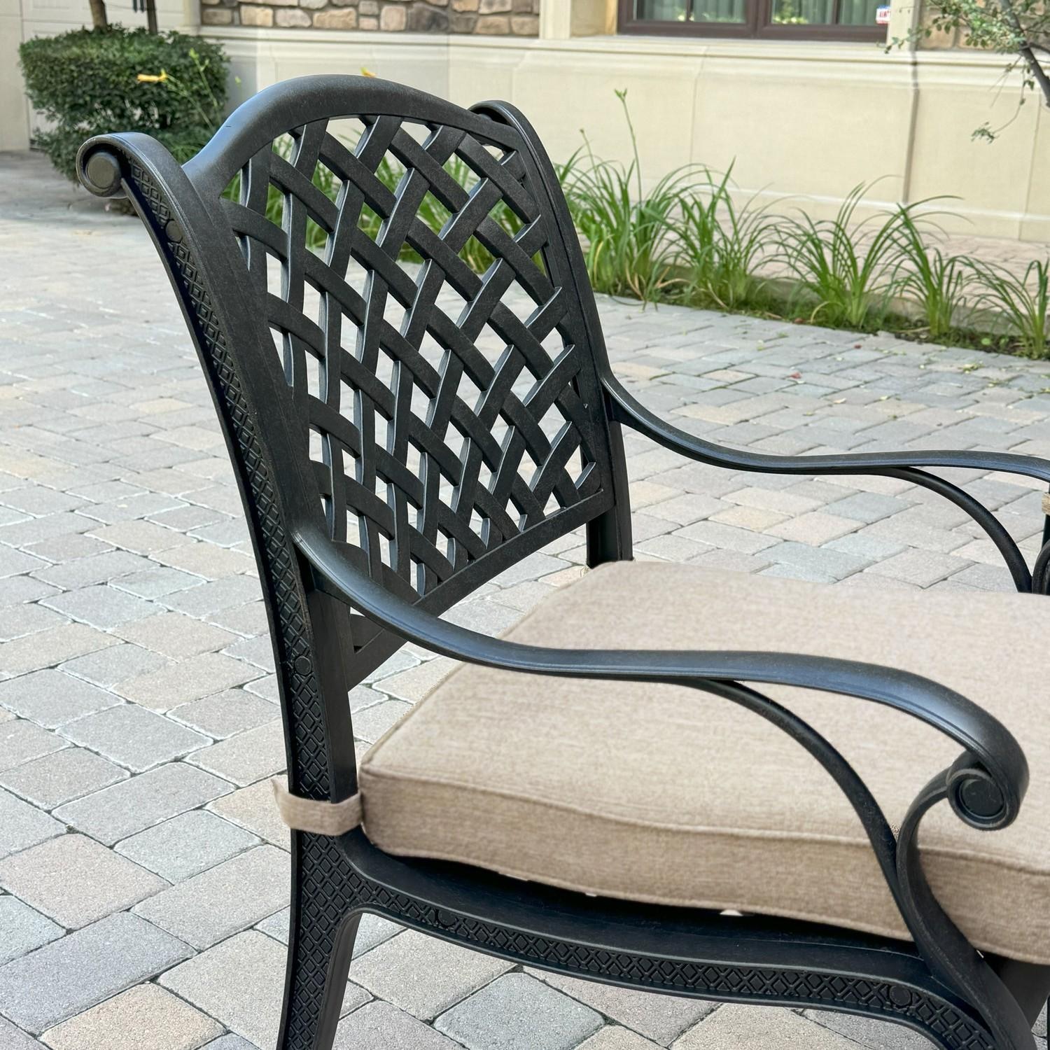 Darlee B/DL13-8PCAR-30D3921-S Nassau 8 Pc Cast Aluminum Dining Set in Antique Bronze w/ Beige Canvas Cushions - Chair No Cushions - Lifestyle thumbnail