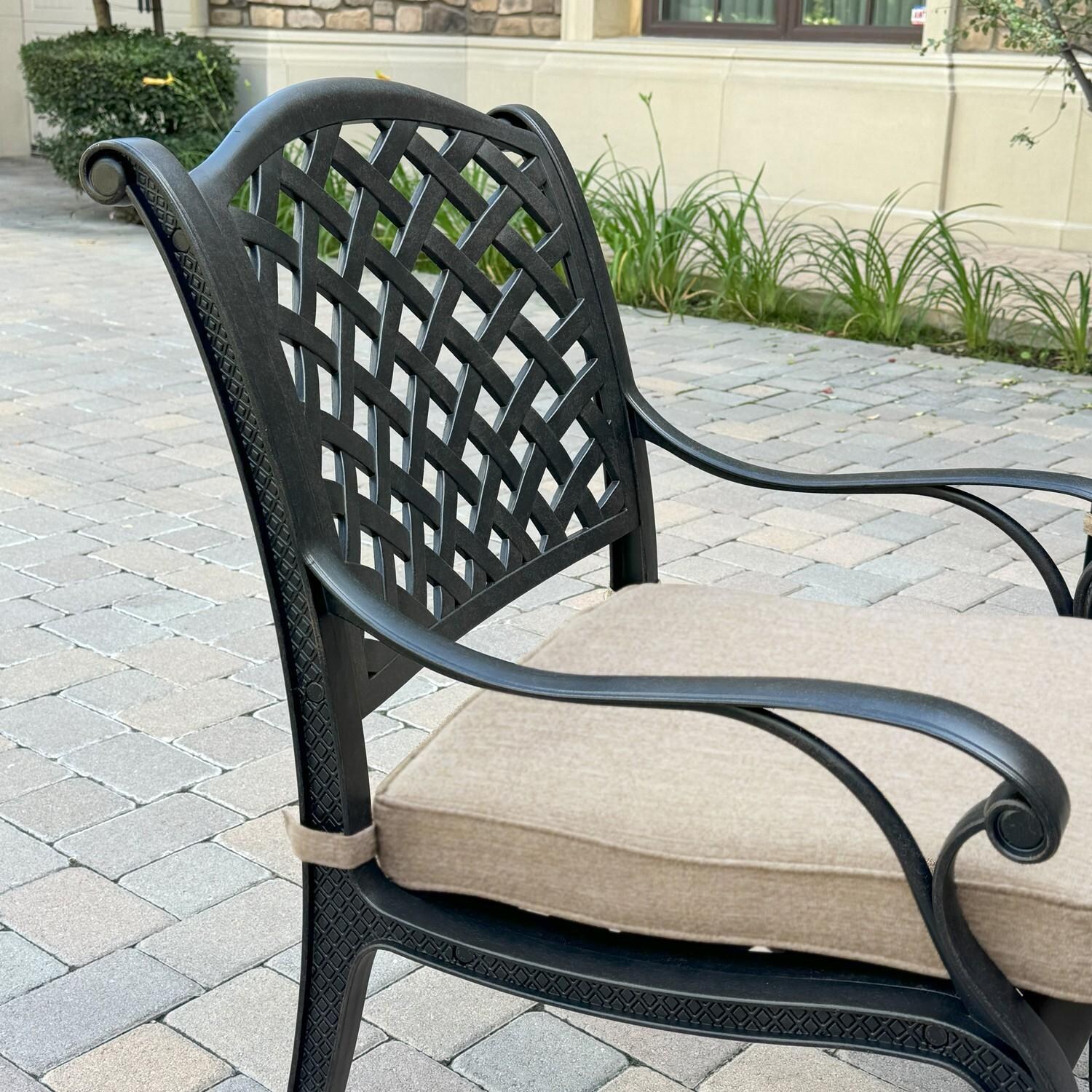 Darlee B/DL13-8PCAR-30D3921-S Nassau 8 Pc Cast Aluminum Dining Set in Antique Bronze w/ Beige Canvas Cushions - Chair No Cushions - Lifestyle thumbnail