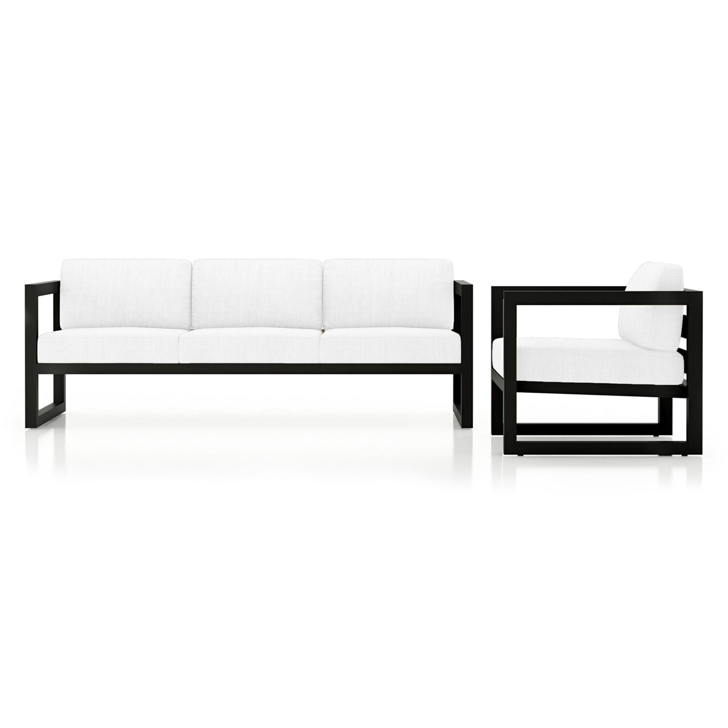 Lakeview MSTYCV-BK-2SS-CN Misty Cove 2 Pc Aluminum Seating Set in Black w/Canvas Natural Cushions by Lakeview Outdoor Designs - Set Front View - White Background thumbnail