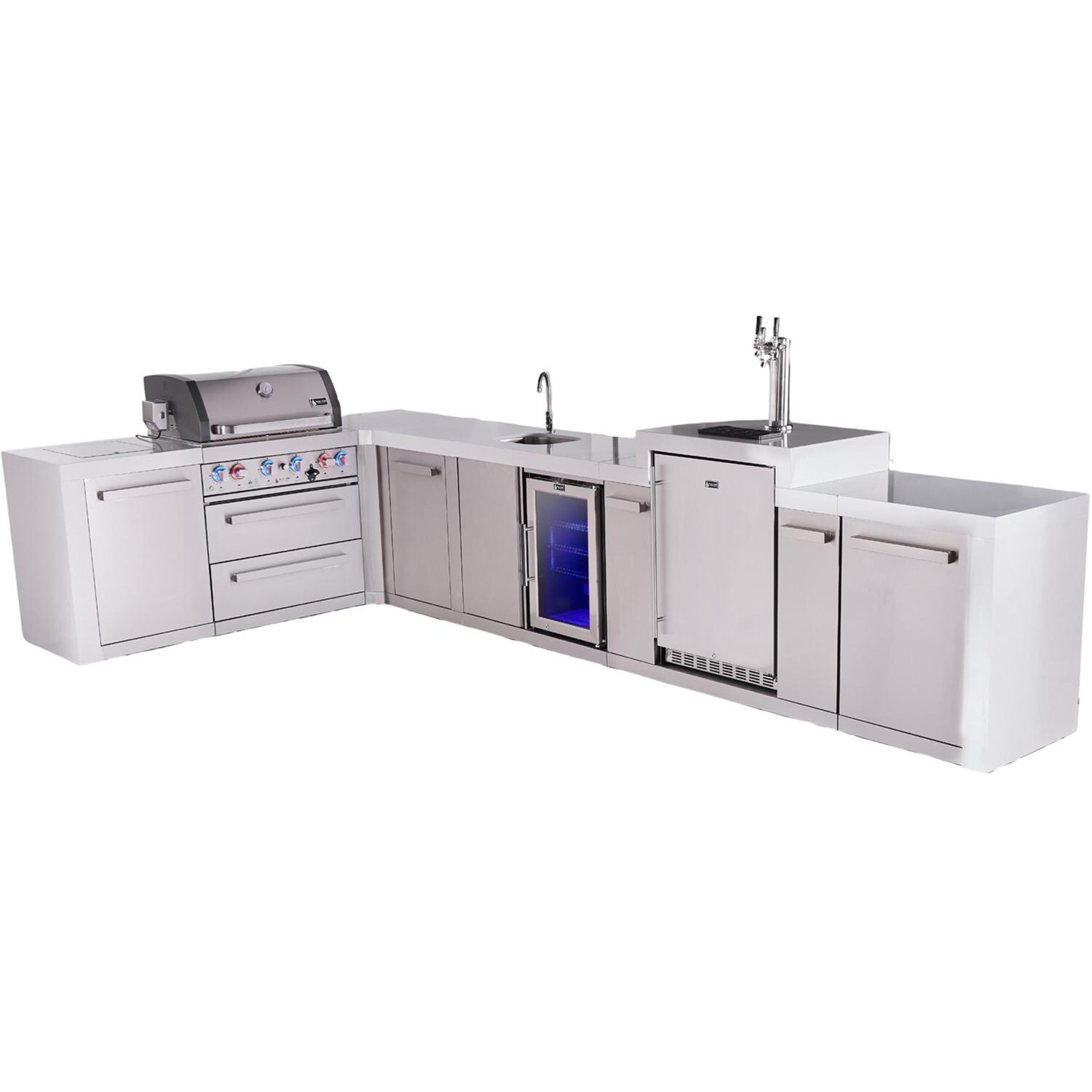 Mont Alpi Deluxe Series 13 1/2 Ft L-Shaped Natural Gas Outdoor Kitchen Island w/ 32-in Grill, Side Burner, Beverage Center, Kegerator & Extra Door (Ships Propane w/ Conversion Kit) - Island - White Background thumbnail