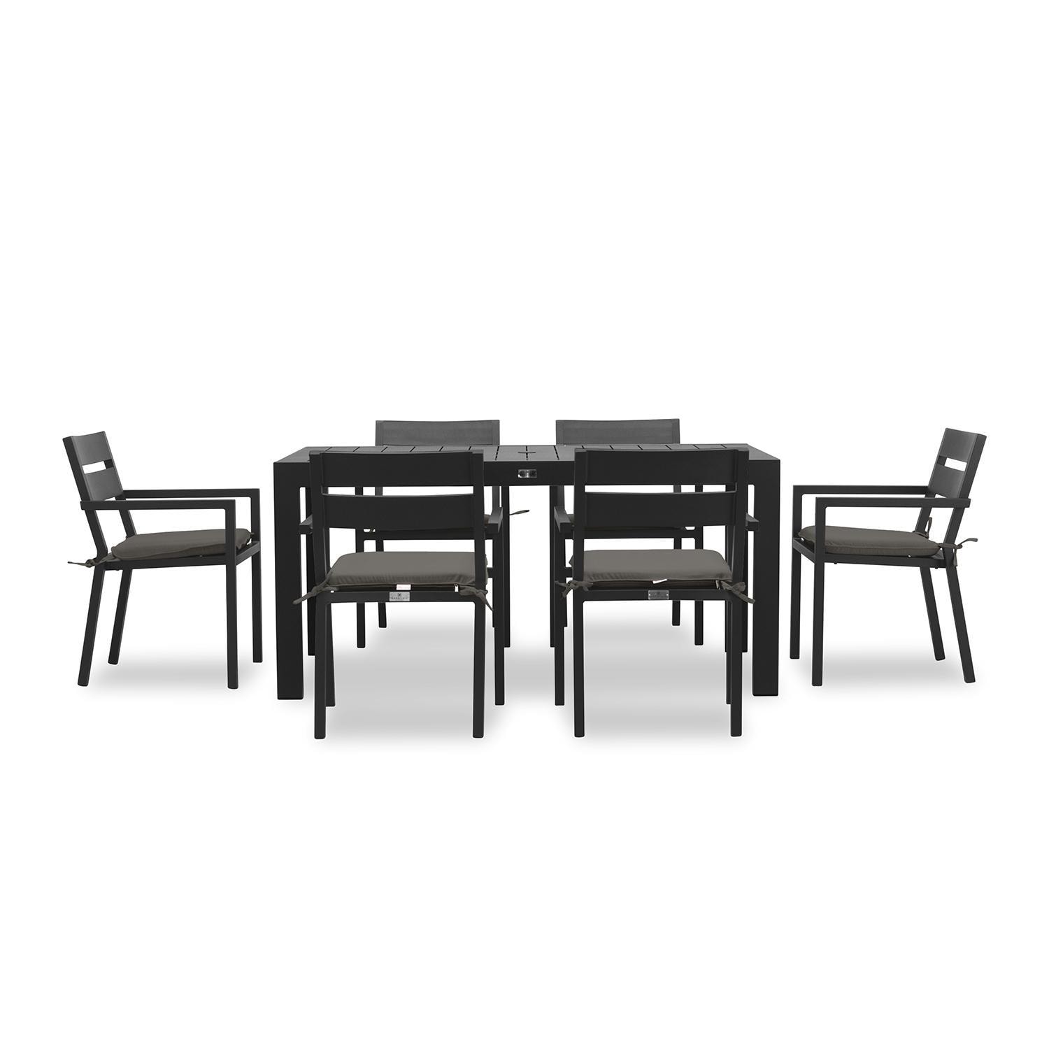 Lakeview Outdoor Designs Calm Bay Classic 7 Pc Rectangular Aluminum Dining Set in Black/Canvas Charcoal by - CALM-BK-SET533-CC