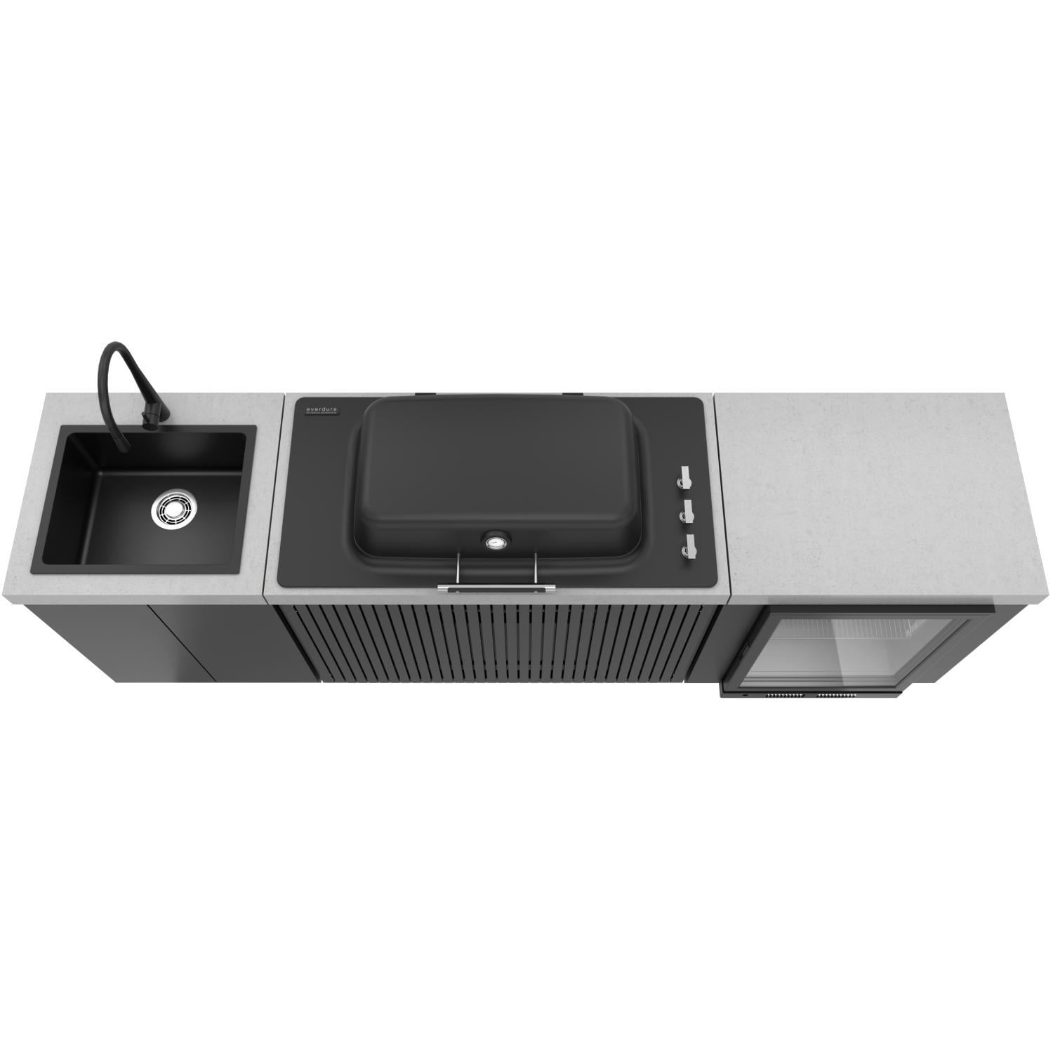 Everdure 9 Ft Outdoor Kitchen Island w/ Marine Grade Aluminum Cabinets in Black - Top View - White Background thumbnail