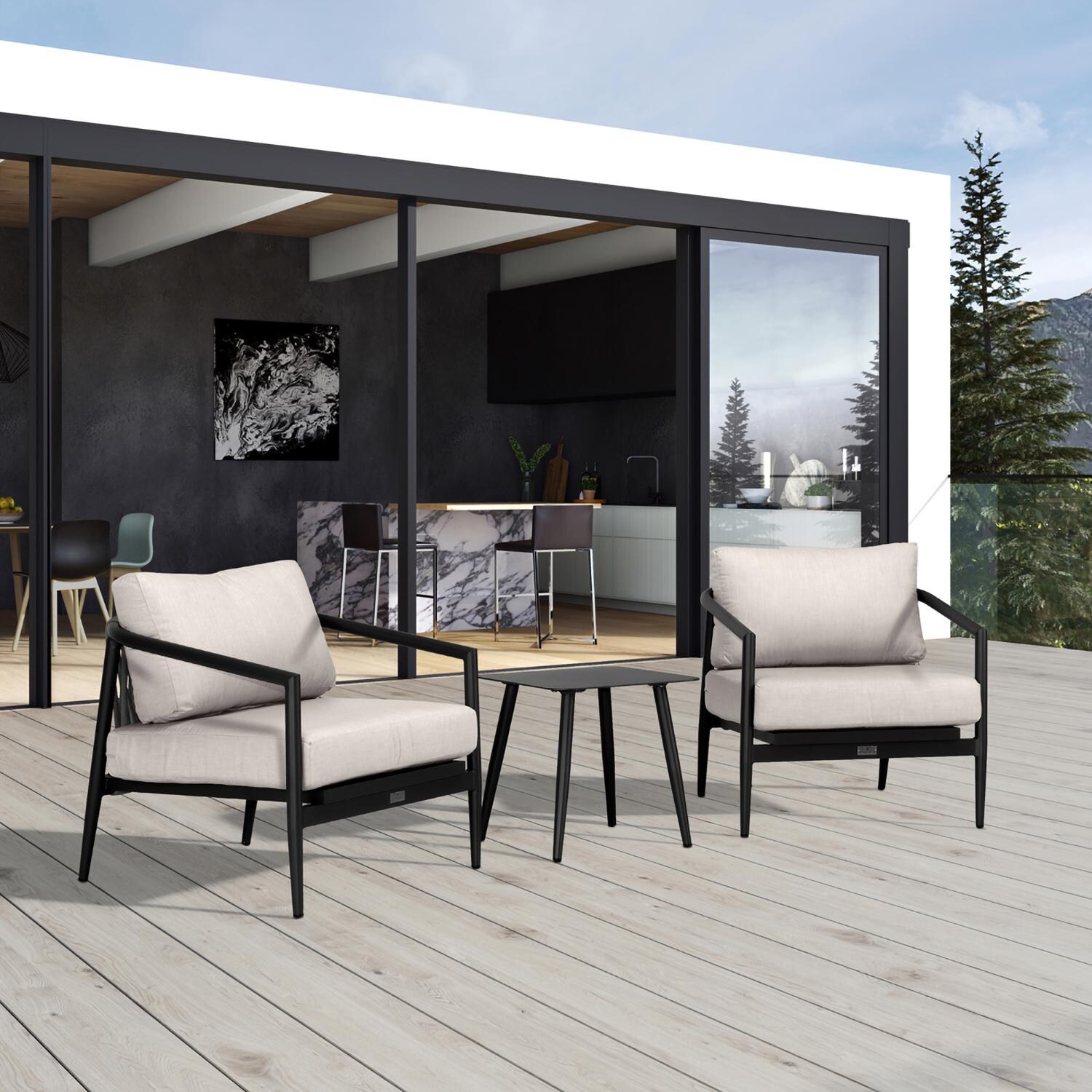 Lakeview Midnight Cove 3 Pc Aluminum Club Chair Seating Set in Black/Carbon/Cast Silver - Detail - Lifestyle thumbnail