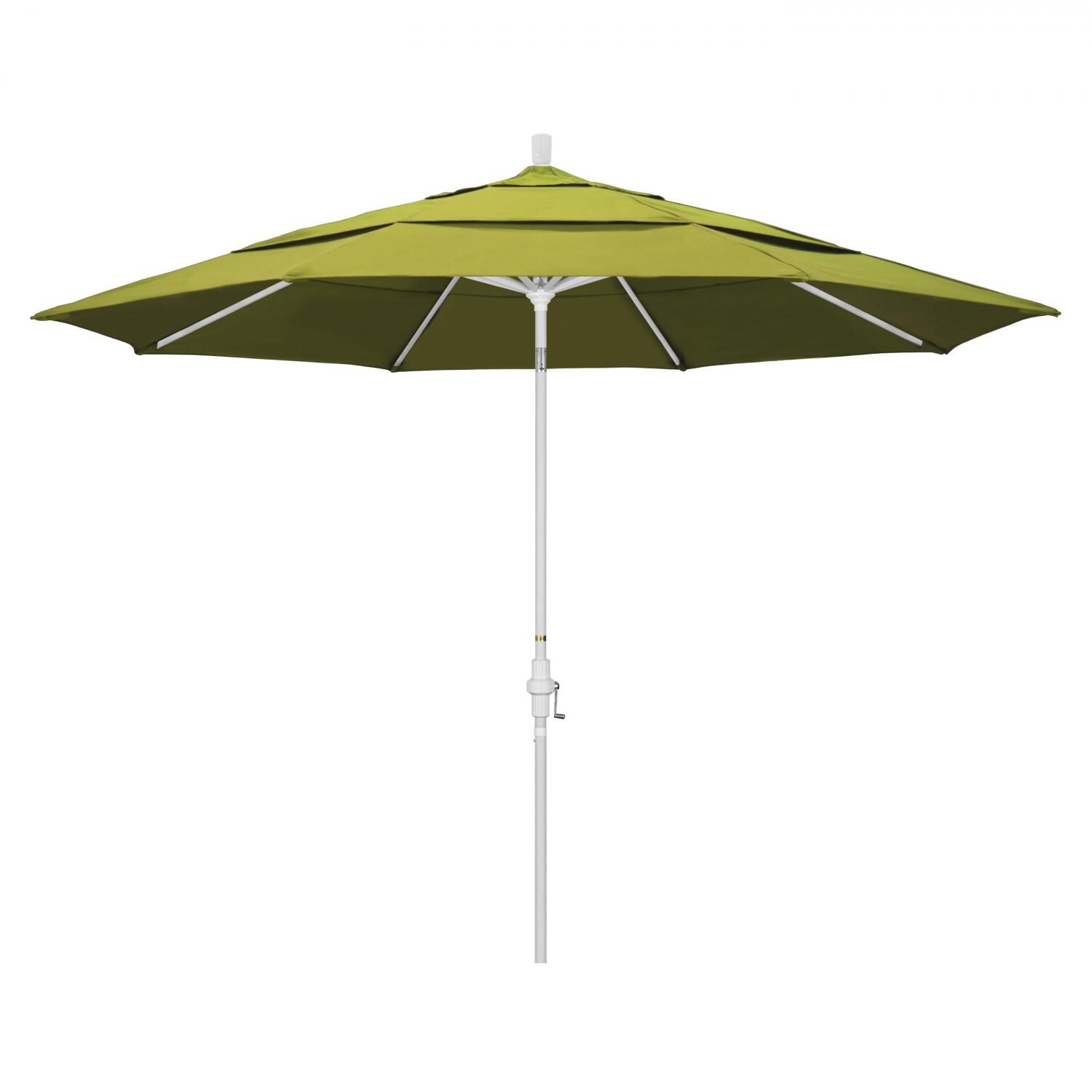 California Umbrella 11 Ft Octagonal Aluminum Collar Tilt Patio Umbrella W/ Crank Lift & Aluminum Ribs - Matted White Frame / Olefin Kiwi Canopy thumbnail