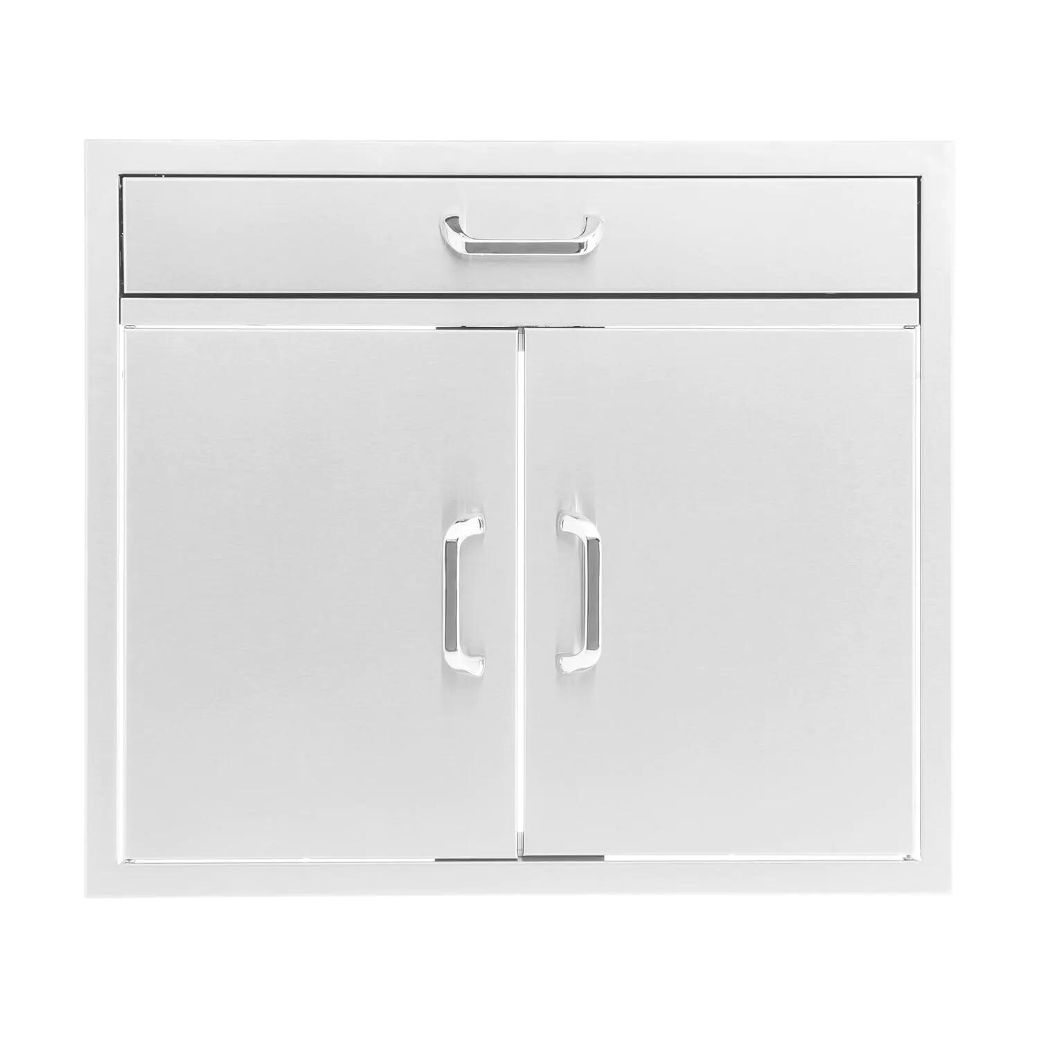 BBQGuys Signature 30-Inch Stainless Steel Double Door & Single Drawer Combo - Traditional Handle - White Background thumbnail
