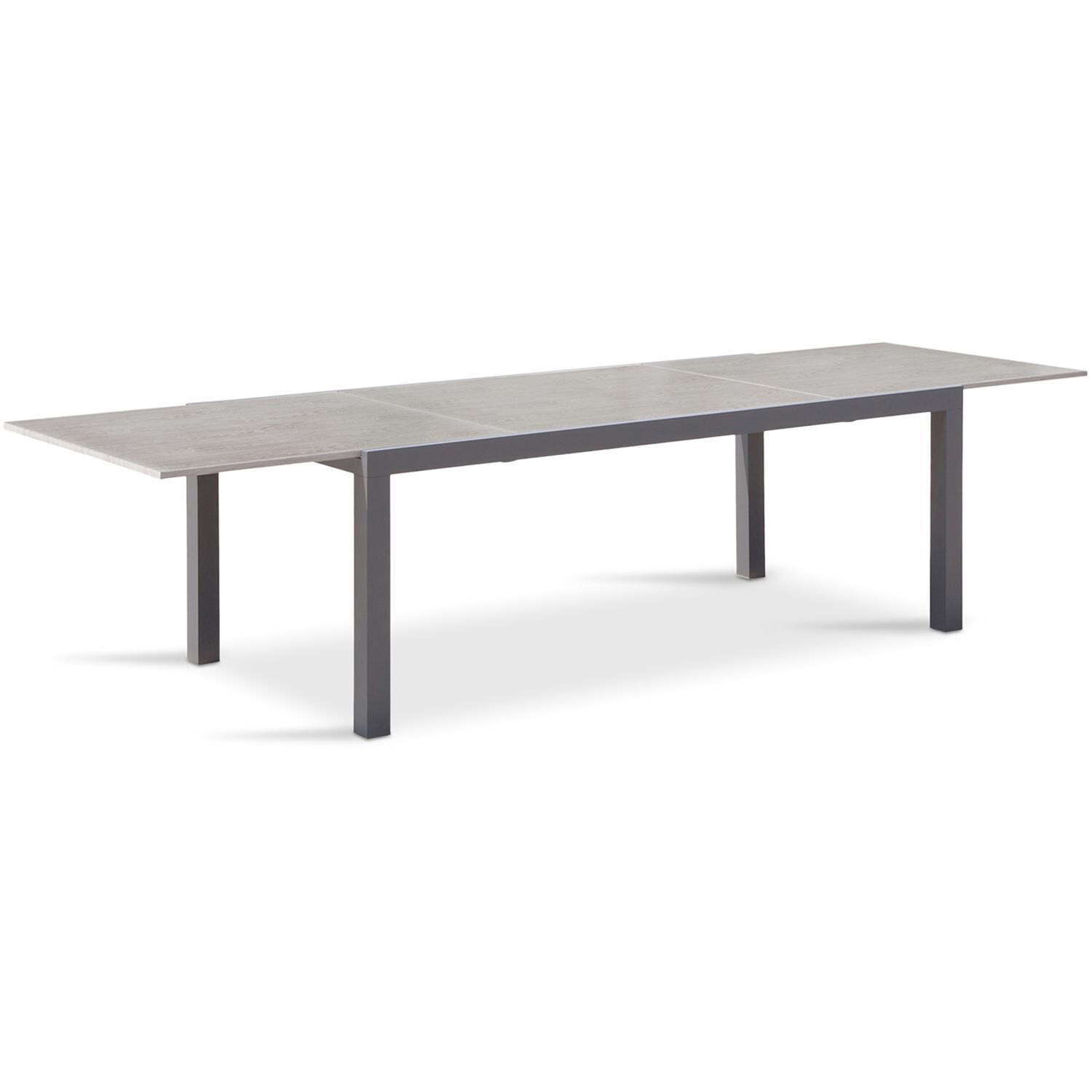 Spring Bay 9 Piece Extendable Dining Set in Slate/Barnwood - Table Extended - White Background thumbnail