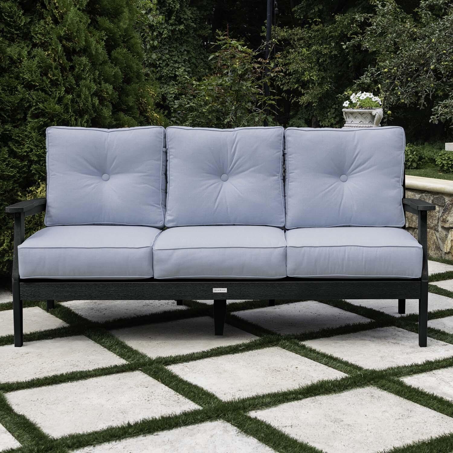 Blushing Bay 3 Person Recycled Plastic Sofa in Bliss Dew/Black by Lakeview Outdoor Designs
