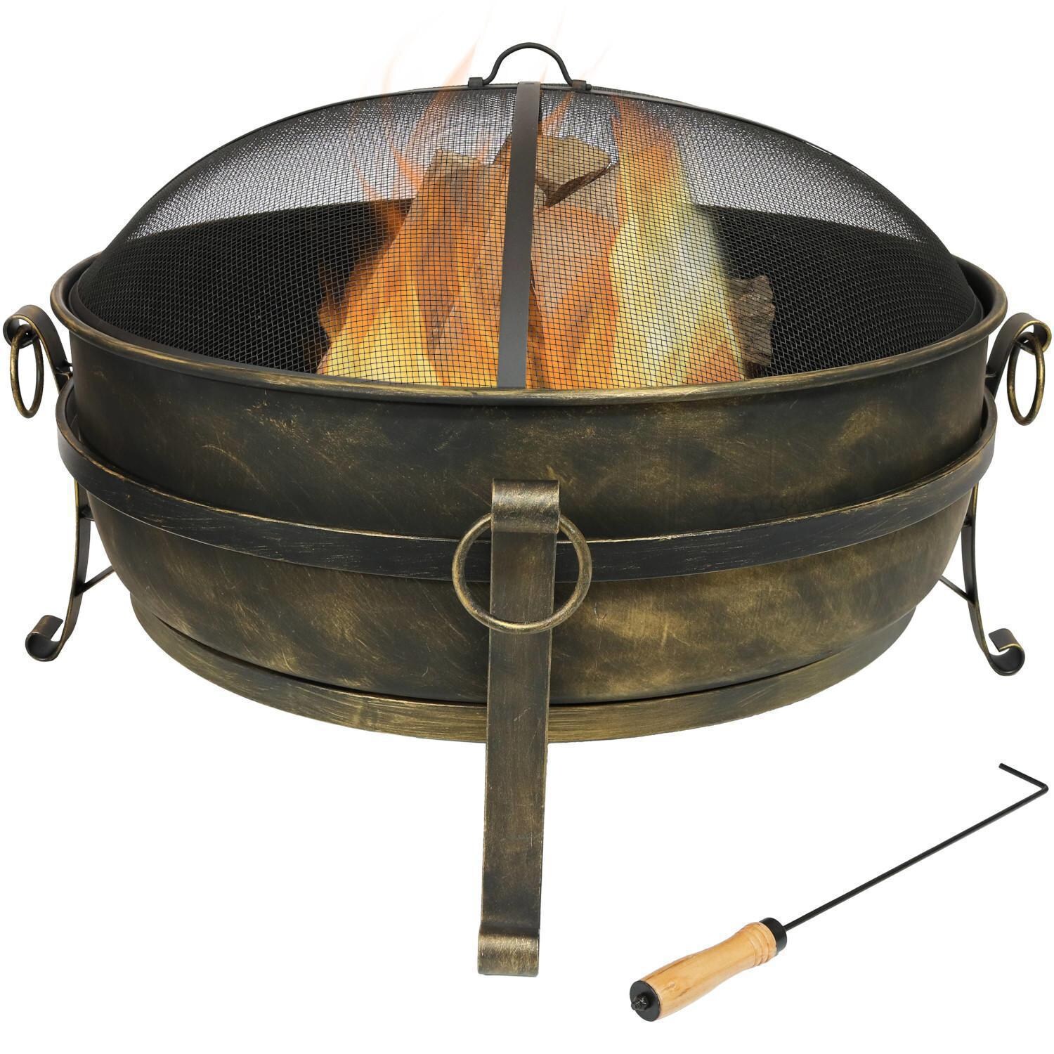 Ultimate Patio 40-Inch Steel Cauldron Wood Burning Fire Pit - In Use thumbnail