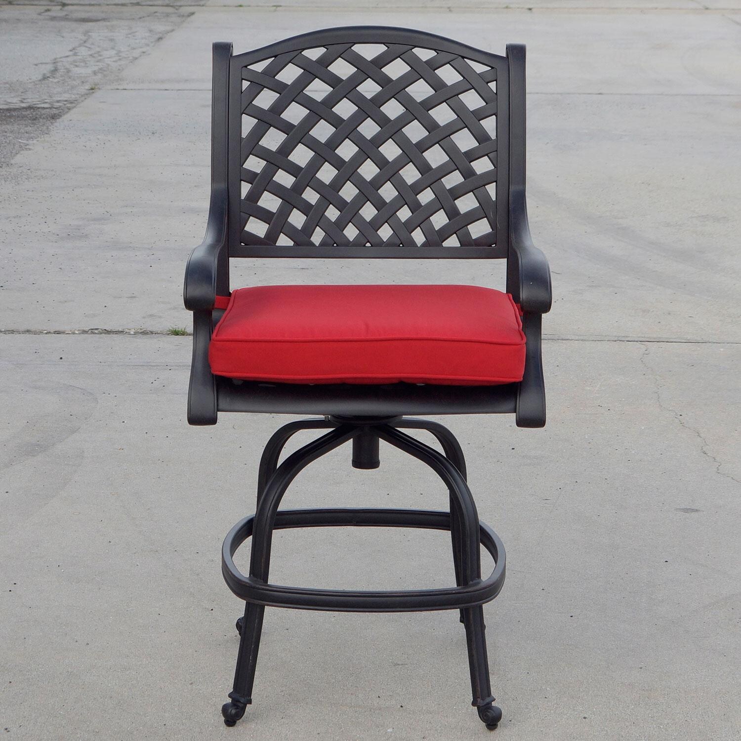 Nassau Cast Aluminum Swivel Counter Height Bar Stool in Antique Bronze/Red by Darlee