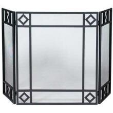 UniFlame 52-Inch 3 Fold Black Wrought Iron Fireplace Screen With Diamond Design - S-1194 image