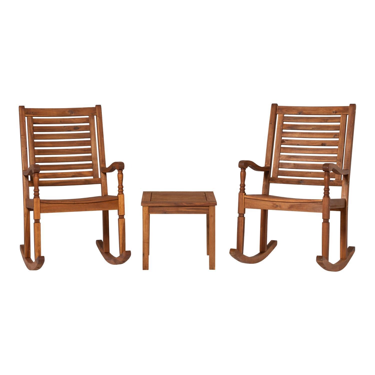 Ultimate Patio 3 Piece Acacia Patio Rocking Chair Set W/ 20 Inch Square End Table - Brown - Front View thumbnail