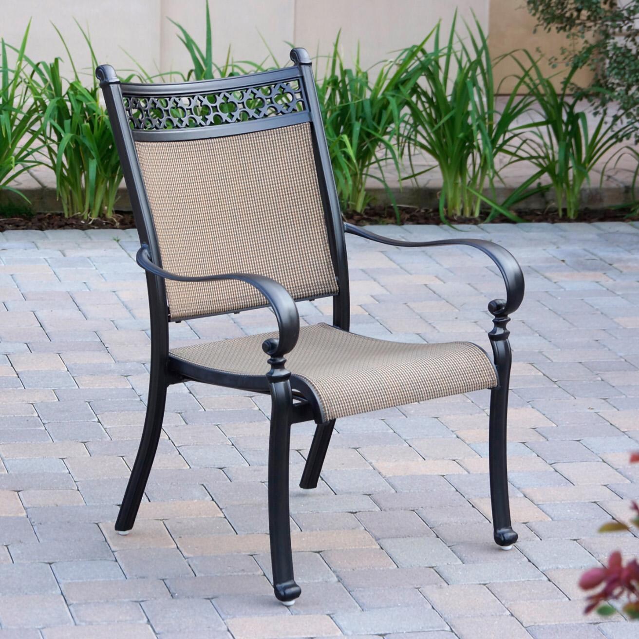 Darlee B/201610-9PC-88W Mountain View 9 Pc Cast Aluminum Dining Set in Antique Bronze - Chair Angle - Lifestyle thumbnail