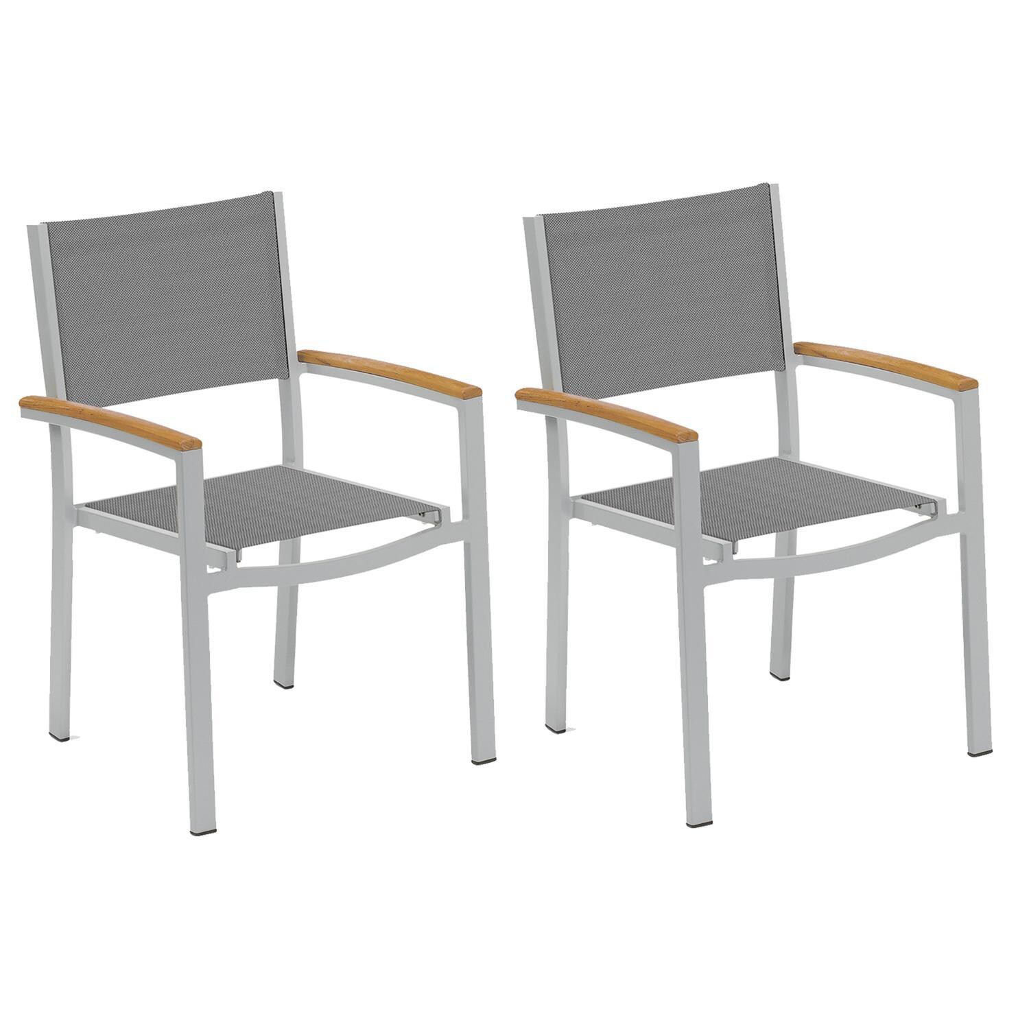 Oxford Garden Travira 2 Pc Composite Sling & Aluminum Dining Chair W/ Natural Tekwood Arm Caps in Flint/Titanium thumbnail