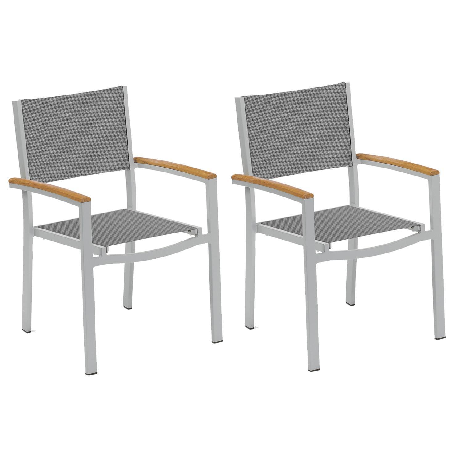 Oxford Garden Travira 2 Pc Composite Sling & Aluminum Dining Chair W/ Natural Tekwood Arm Caps in Flint/Titanium thumbnail