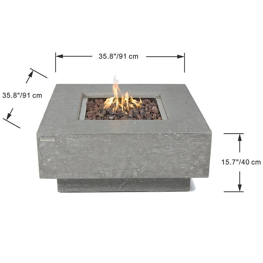 Elementi Manhattan OFG103LG-LP 36-Inch Propane Light Gray Fire Pit Table - Dimensions - Dimensional thumbnail