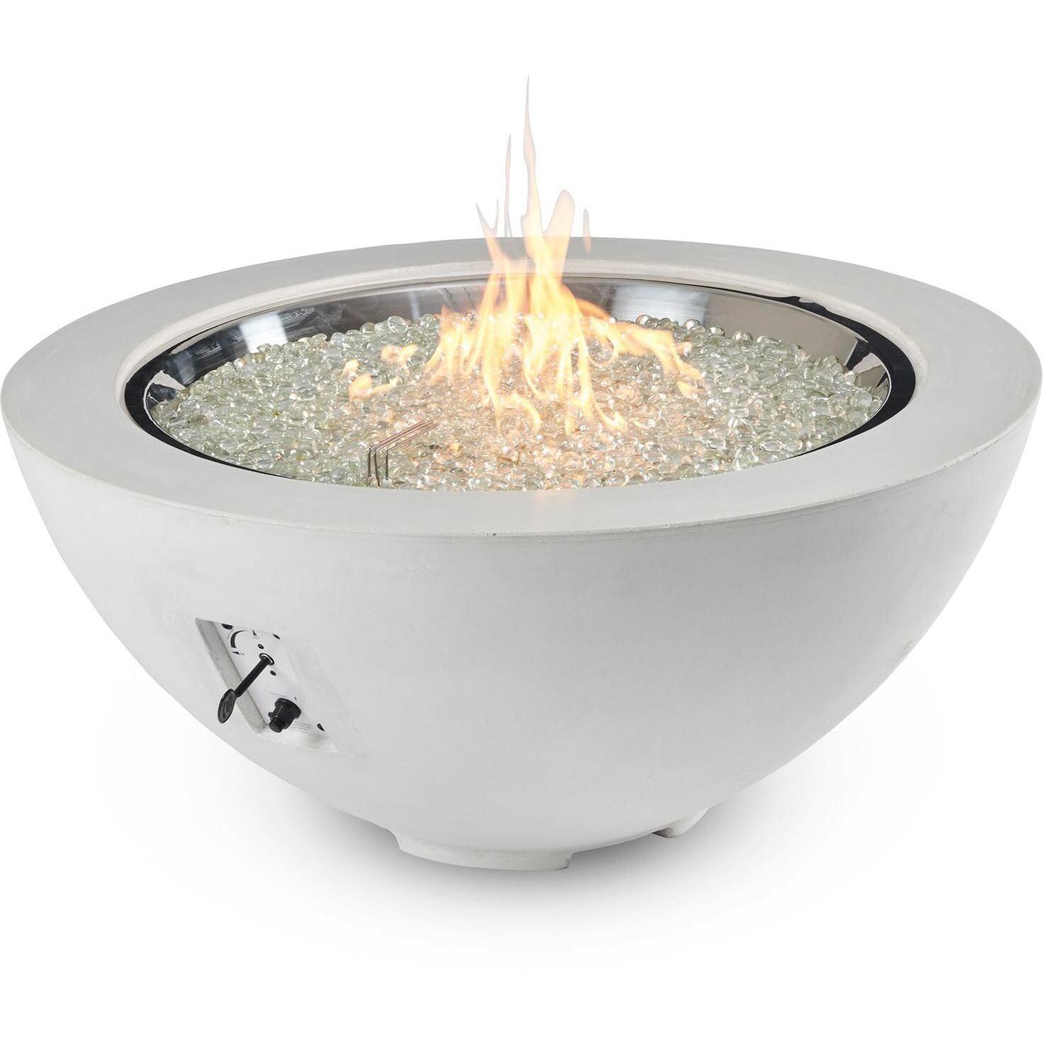 Lakeview Outdoor Designs Villa View 42-Inch Round Propane Gas Fire Pit Bowl with 30-Inch Crystal Fire Burner - White - Shown With Burner Lit thumbnail
