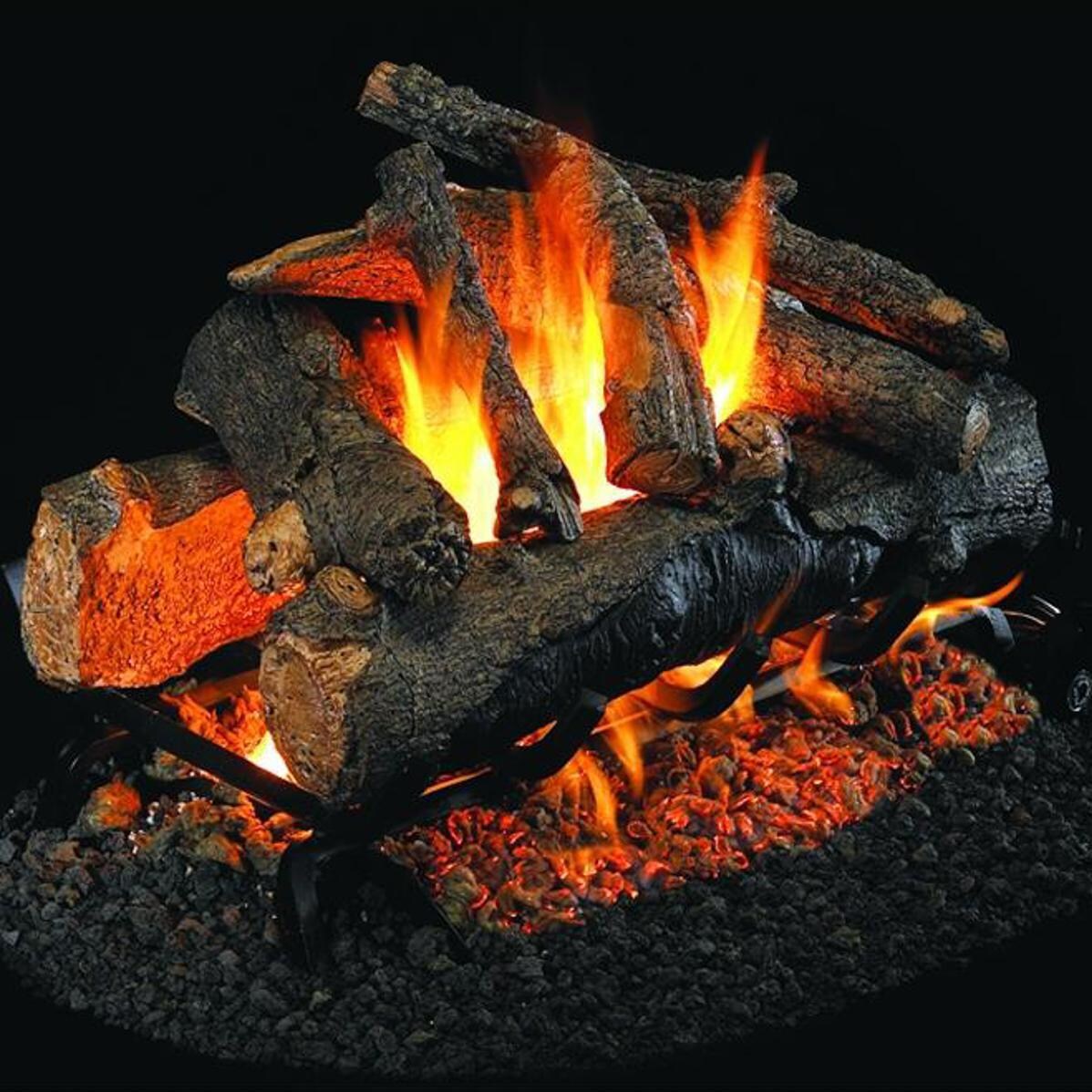 Peterson Real Fyre 24-Inch American Oak Outdoor See-Thru Gas Log Set With Vented Natural Gas Stainless G45 Burner - Match Light
