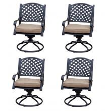 Nassau 4 Piece Cast Aluminum Patio Swivel Rocker Dining Chair Set W/ Sesame Cushions By Darlee