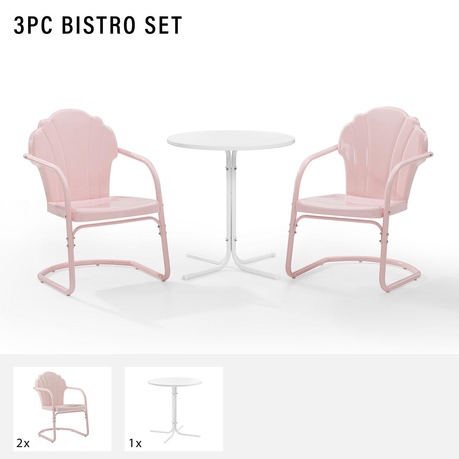 Ultimate Patio UP-32243PI 3Pc Retro Outdoor Bistro Set in Pastel Pink - Included in Set (Two Chairs and Table) - Diagram thumbnail