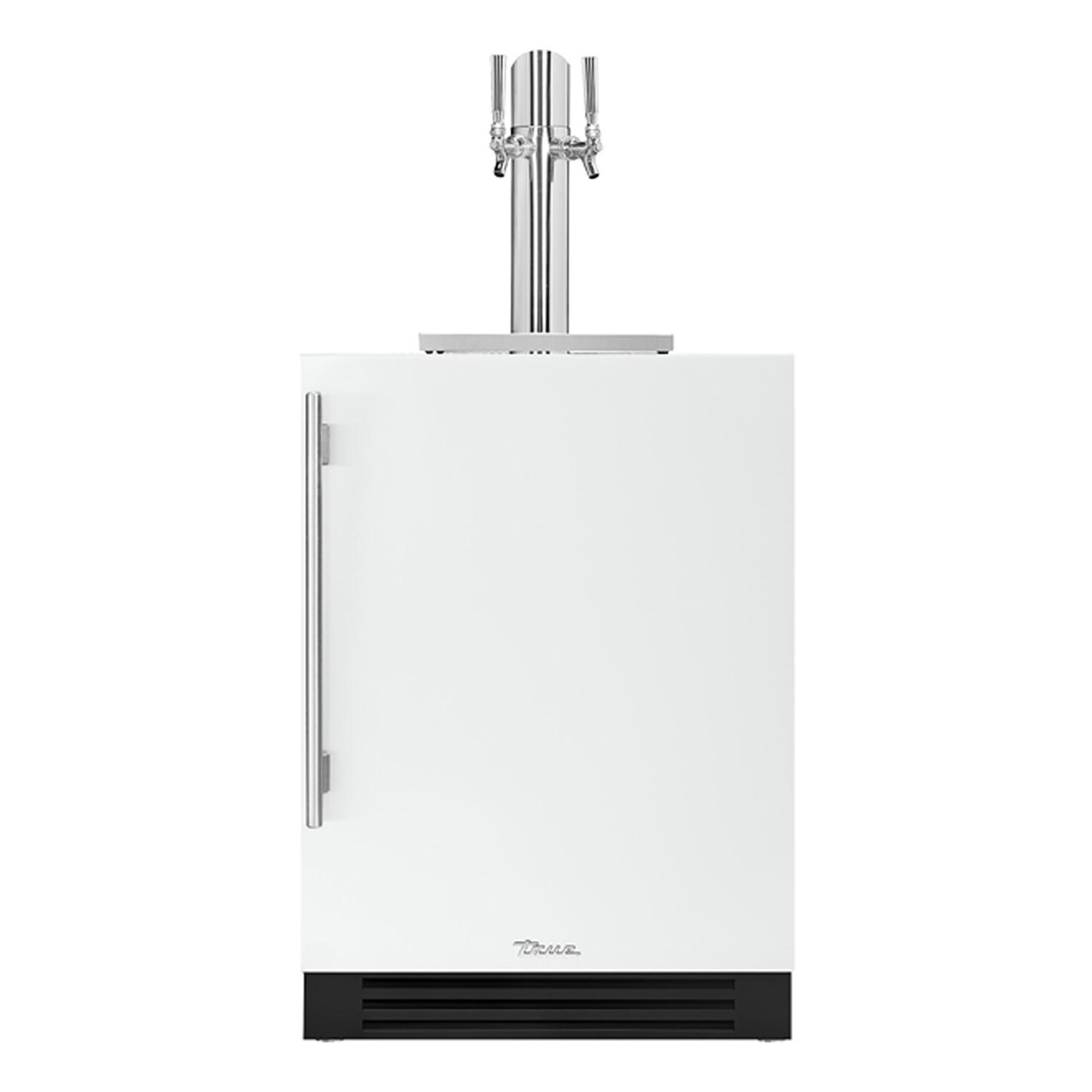 True TUR-24DD-R-OP-C~DSK-030-H04 24 Inch Right Hinge Outdoor Dual Tap Beverage Dispenser - Matte White w/ Stainless Handle - White Background thumbnail