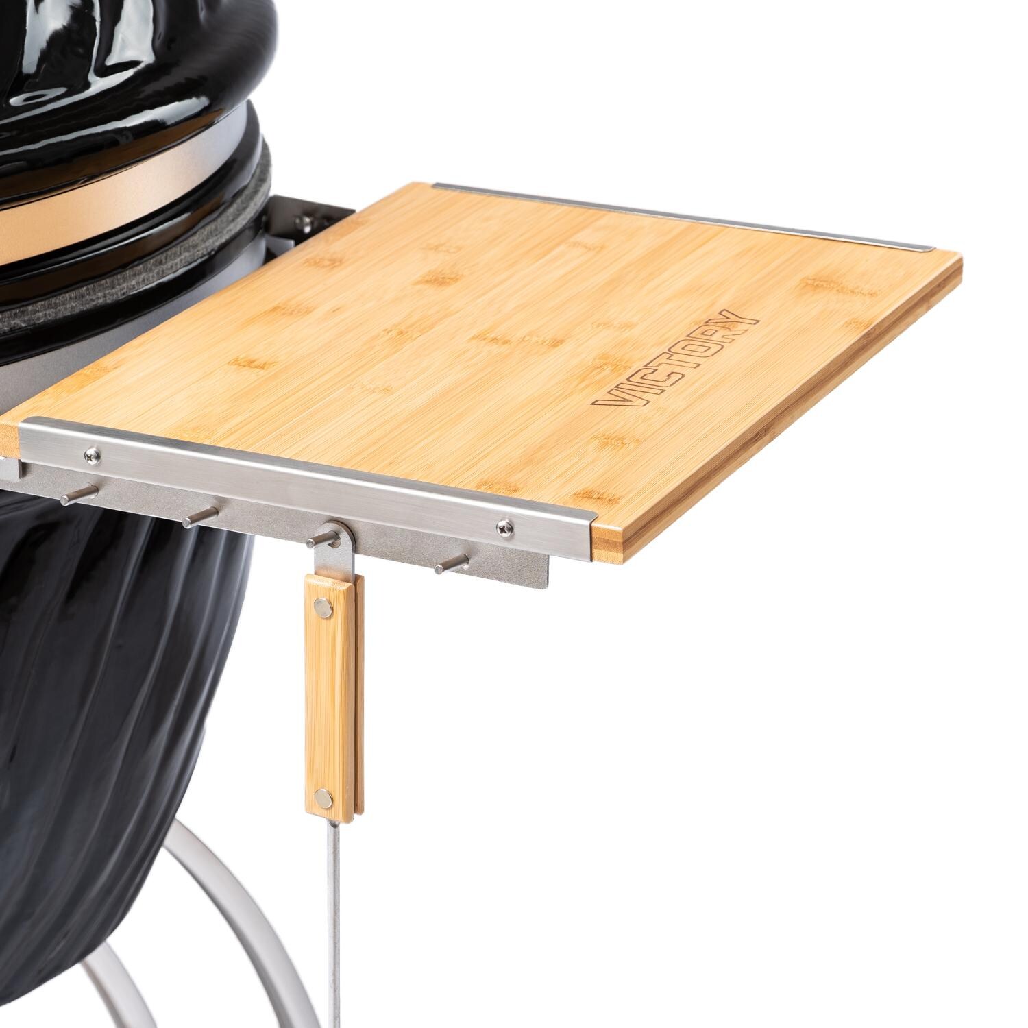 Victory - BBQ-VCT-K-24B - 21-Inch Kamado Grill & Smoker - Bamboo Folding Side Shelf With Hanging Ash Scraper thumbnail