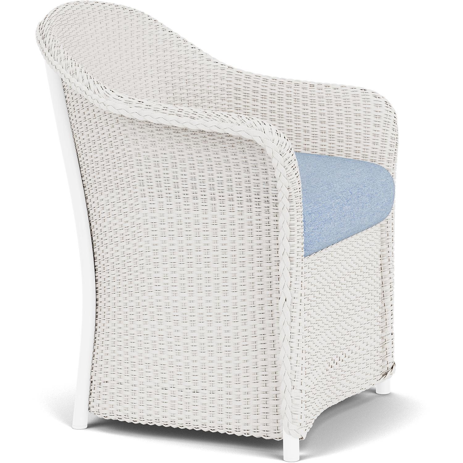 Lloyd Flanders Weekend Retreat Dining Armchair in White Finish W/ Demo Skyway Fabric - Angled thumbnail