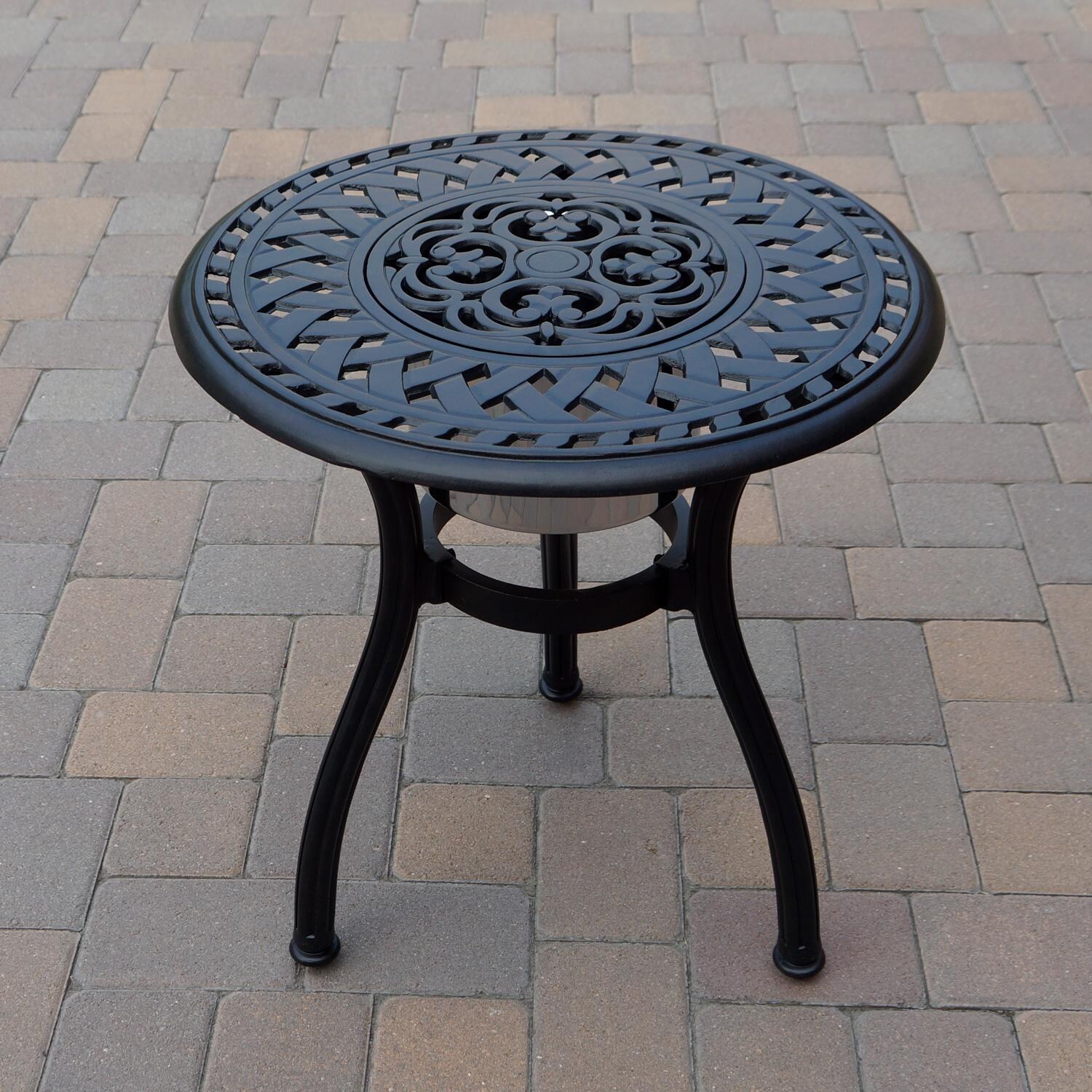 Darlee Capri 5 Piece Cast Aluminum Patio Conversation Set W/ 24-Inch Round Ice Bucket End Table & Sesame Cushions - Table Only thumbnail