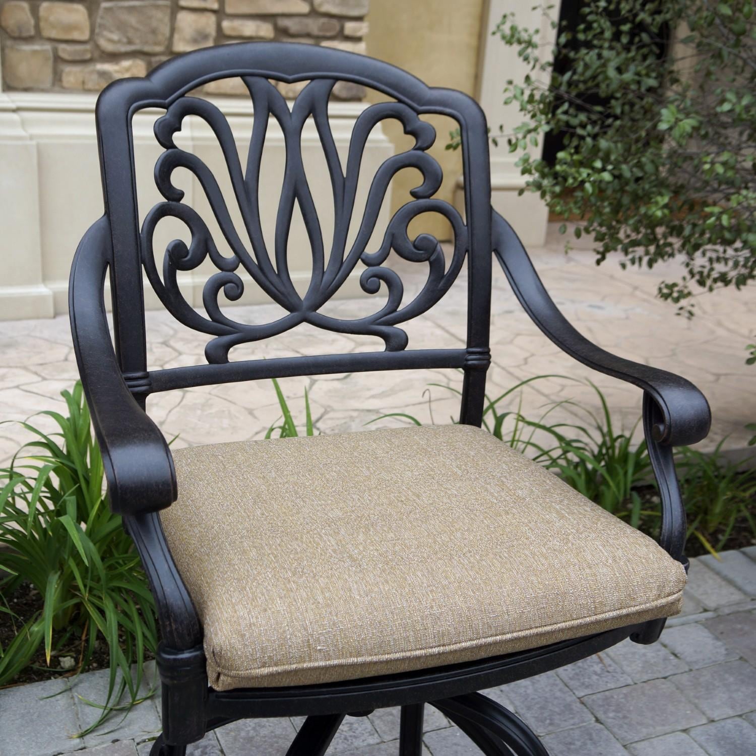 Elisabeth 3 Pc Cast Aluminum Bar Height Bar Stool Set in Sesame/Antique Bronze by Darlee - Seat w/ Cushion - Lifestyle thumbnail