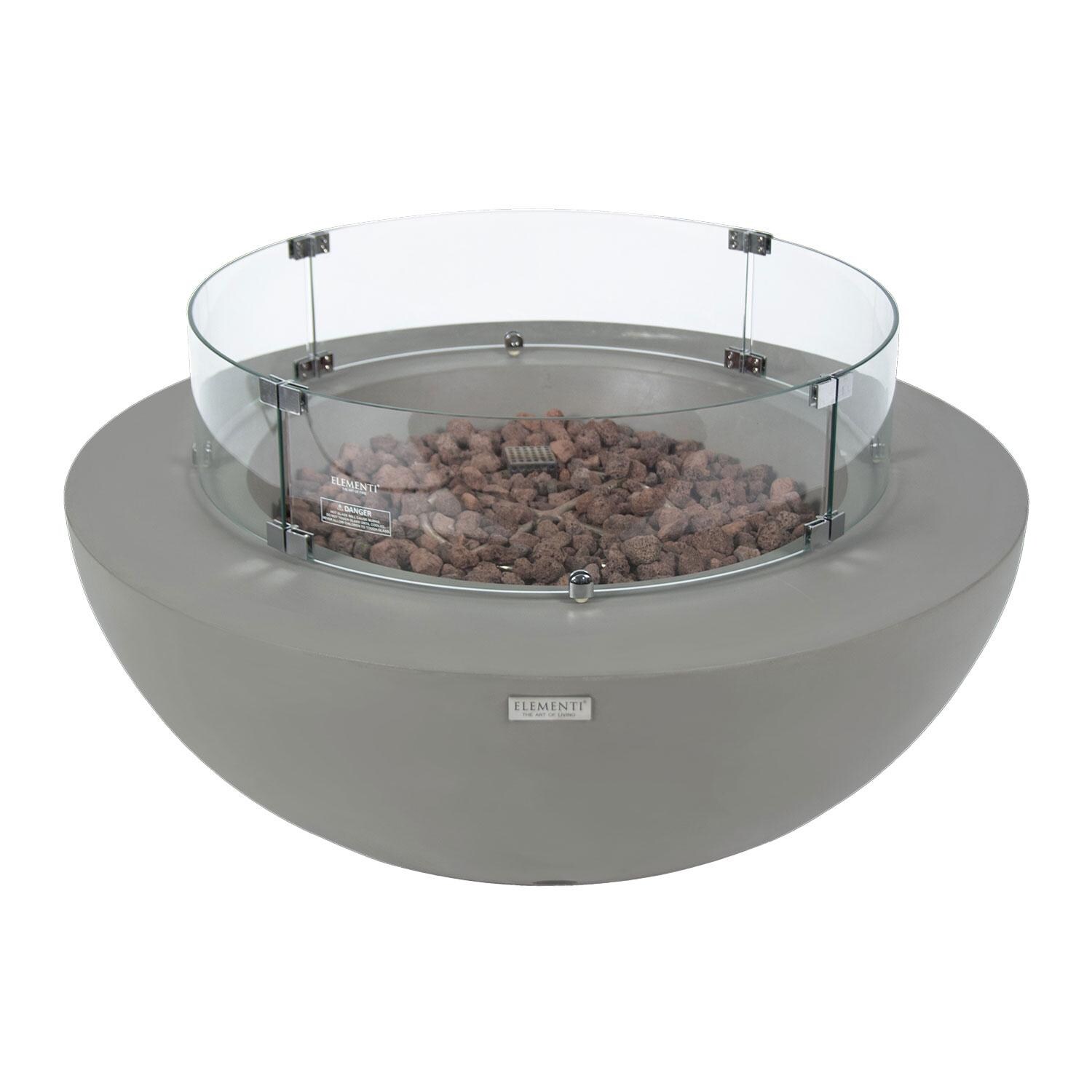 Elementi OFG101LG-LP Lunar Bowl 42-in Liquid Propane Concrete Fire Table in Light Grey - Fire Glass On - White Background thumbnail
