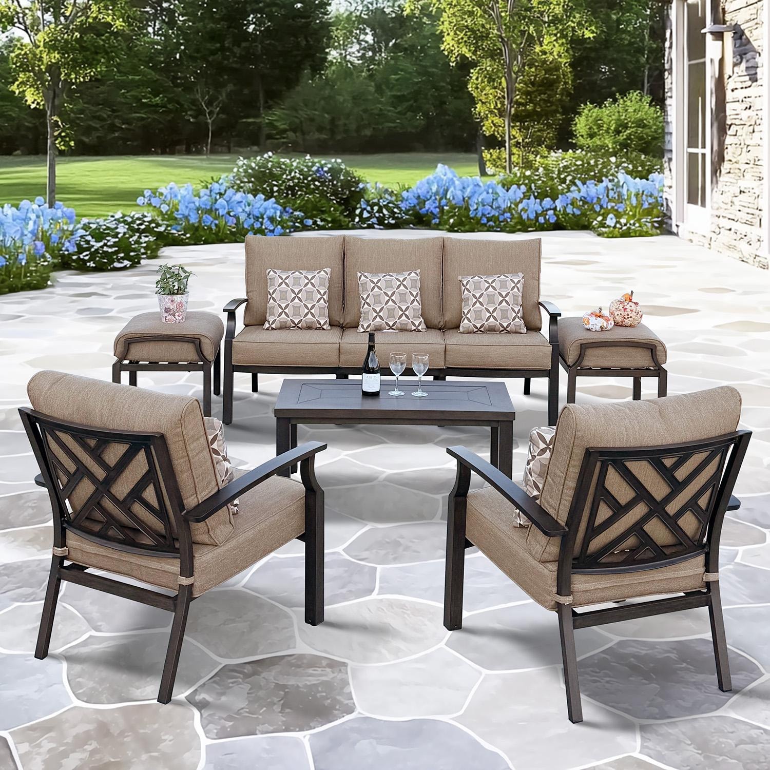 Darlee Brooklyn 6 Pc Aluminum Seating Set in Multi Brown/Sesame by - B/207-6PCSC-27BSP