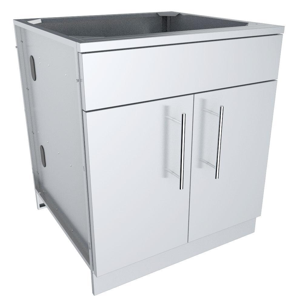 Sunstone SBC30CDD 30-in Outdoor Kitchen Double Door and Drawer Island Cabinet - False Drawer Panel Included For Use As A Sink Cabinet - White Background thumbnail